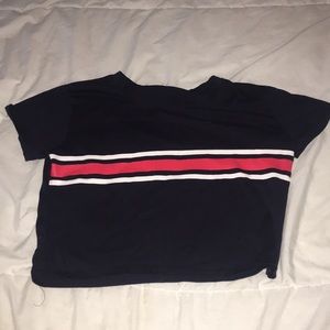 Loose Navy Striped Cropped Tee